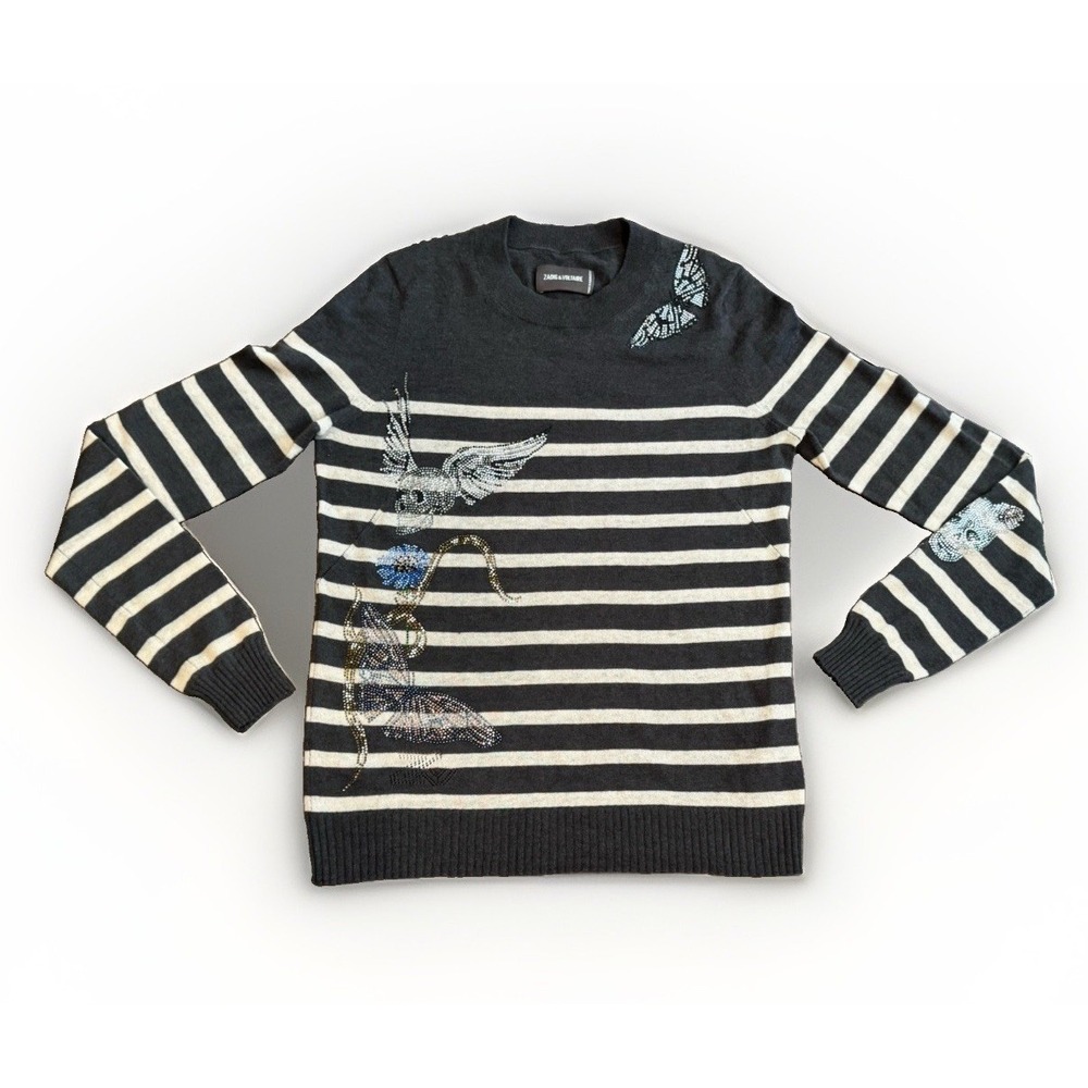Zadig & Voltaire Cashmere Sweater XS Stripe Whimsigoth Fairy Grunge Boho Luxury